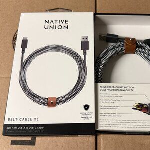 Native Union Belt Cable XL (10ft / 3m USB-A to USB-C) Charging Cable - Zebra